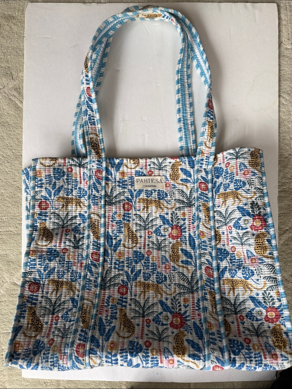 Blue Floral & Leopard Quilted Tote Bag